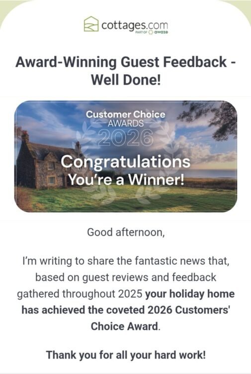 Sunflower Holiday Cottage Alford Cottages.com Customer award winner 2026
